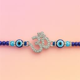 925 Sterling Silver Om Rakhi With Blue & Turquoise Beads thumbnail 1