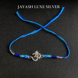 925 Sterling Silver Om Rakhi With Blue & Turquoise Beads thumbnail 3