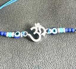 925 Sterling Silver Om Rakhi With Blue & Turquoise Beads thumbnail 6