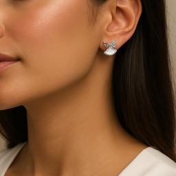 Elegant Angel Bow Silver Earrings With Pearl Inlay thumbnail 2