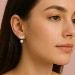 925 Silver Butterfly Pearl Stud Earrings  thumbnail 2