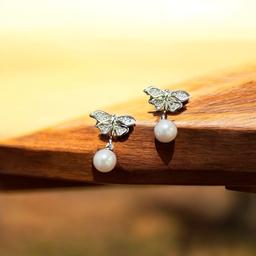 925 Silver Butterfly Pearl Stud Earrings  thumbnail 3