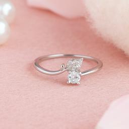 925 Silver Leaf Whisper Ring With Sparkling Solitaire thumbnail 1