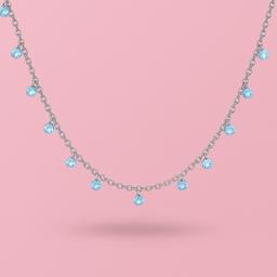 925 Sterling Silver Chain With Blue Crystal Drops – Delicate Sparkle Necklace thumbnail 2