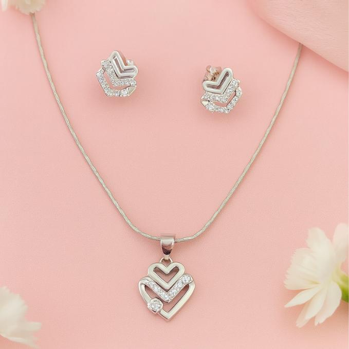 925 Silver Chevron Heart Pendant Set (without Chain) — 925 silver, image 1
