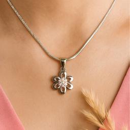 Elegant 925 Silver Six-petal Flower Pendant With Sparkling Center thumbnail 1