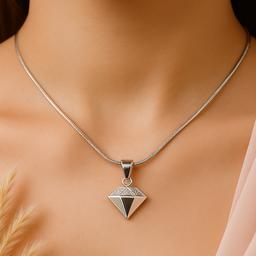 Elegant 925 Sterling Silver Diamond-shaped Pendant Necklace thumbnail 1