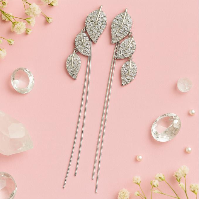 Elegant 925 Silver Detachable Leaf Dangle Earrings