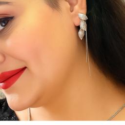 Elegant 925 Silver Detachable Leaf Dangle Earrings thumbnail 5