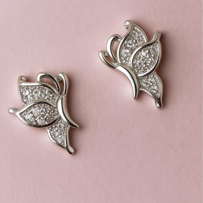 Elegant 925 Silver Butterfly Stud Earrings