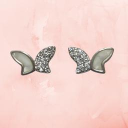 Elegant 925 Silver Butterfly Stud Earrings With Pearl & Cz Stones thumbnail 3