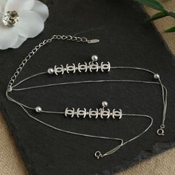 Elegant 925 Silver Designer Anklet With Dual Chain & Bold Motifs thumbnail 3