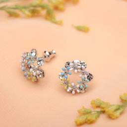 Elegant 925 Silver Floral Hoop Earrings – Multi-color Stones thumbnail 2