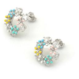 Elegant 925 Silver Floral Hoop Earrings – Multi-color Stones thumbnail 3