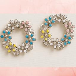 Elegant 925 Silver Floral Hoop Earrings – Multi-color Stones thumbnail 4