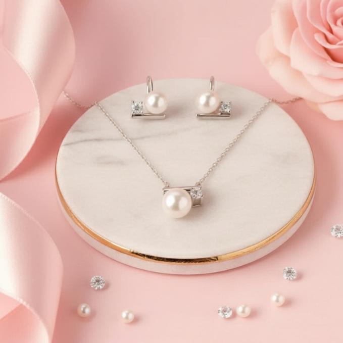Elegant Pearl And Silver Necklace & Earring Set — 925 silver, image 1