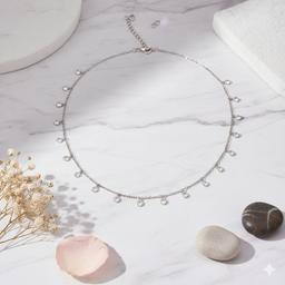 925 Sterling Silver Crystal Drop Choker – Delicate Sparkle Elegance thumbnail 1