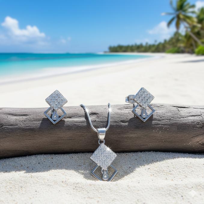 925 Silver Geometric Glam Pendant Set (without Chain) — 925 silver, image 1