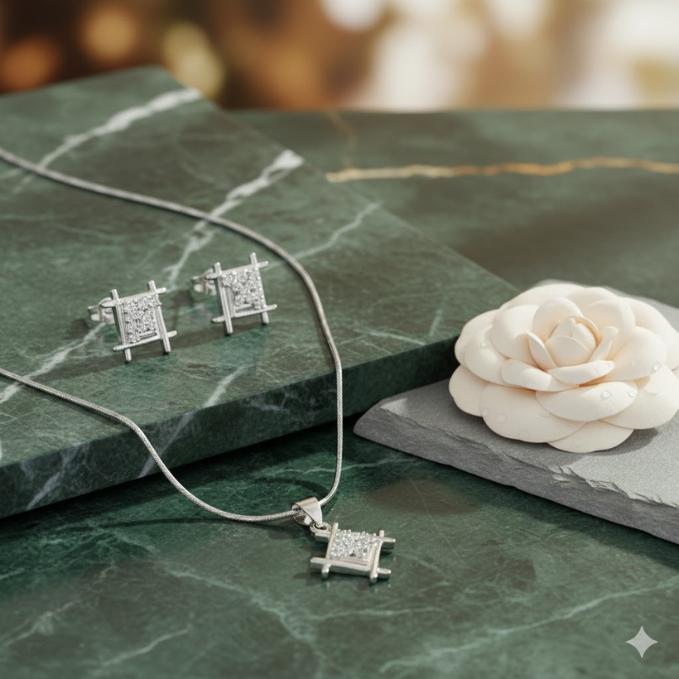 925 Silver Frame Spark Pendant Set (without Chain) — 925 silver, image 1