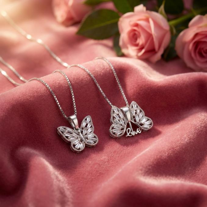 925 Silver Butterfly Pendant Chain – Open Wing Design With “love” Inscription