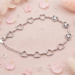 925 Silver Sparkling Heart Bracelet thumbnail 1