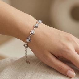 925 Silver Sparkling Heart Bracelet thumbnail 2