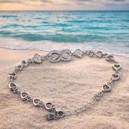 Infinity Love 925 Silver Heart Bracelet thumbnail 1