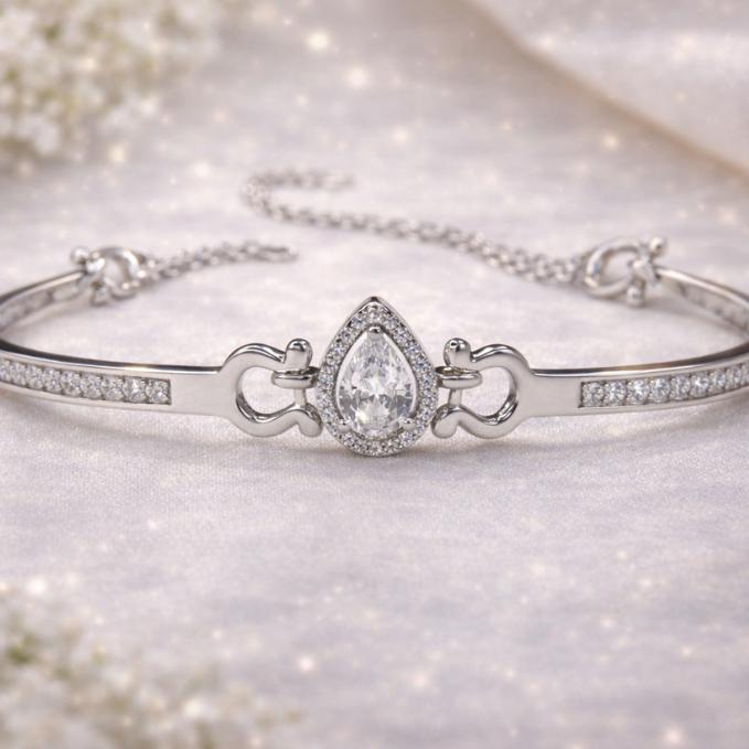 Elegant Teardrop Crystal 925 Silver Bracelet ✨ — 925 silver, image 1