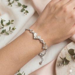 Elegant Double Heart 925 Silver Bracelet thumbnail 1