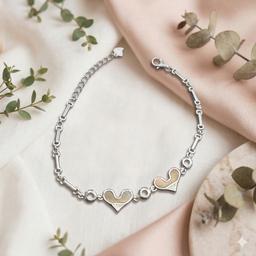 Elegant Double Heart 925 Silver Bracelet thumbnail 2