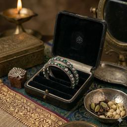 Oxidised Silver Emerald Green Stone Studded Kada Bangle thumbnail 3