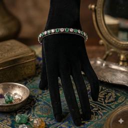 Oxidised Silver Emerald Green Stone Studded Kada Bangle thumbnail 4