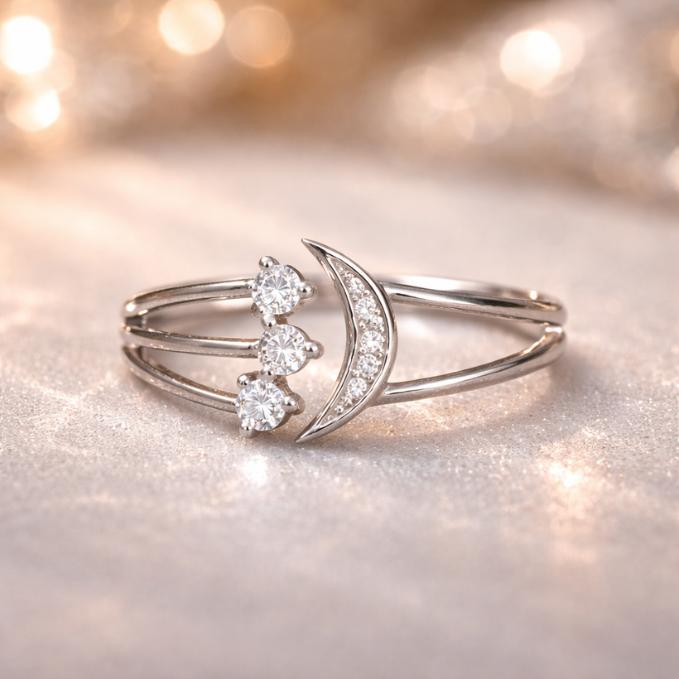 🌙 Celestial Moon Crystal Silver Ring Size 11 — 925 silver, image 1