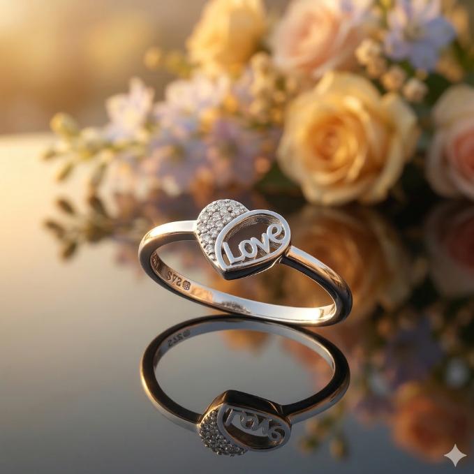 Silver Love Heart Ring – Minimal Romantic Band Size : 10 — 925 silver, image 1
