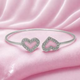 Dainty Silver Heart Open Bangle Bracelet thumbnail 1