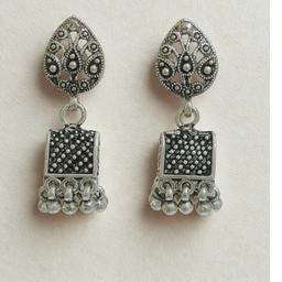 Teardrop Motif Oxidised Silver Tribal Earrings thumbnail 1