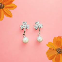 Elegant Clover Pearl Drop Earrings In Sterling Silver thumbnail 2