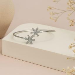 Elegant Silver Snowflake Open Bangle Bracelet thumbnail 1