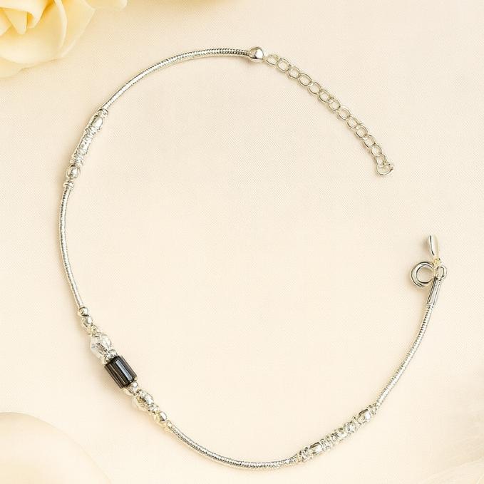 Elegant 925 Silver Anklet With Black Crystal Detailing (pair) — 925 silver, image 1