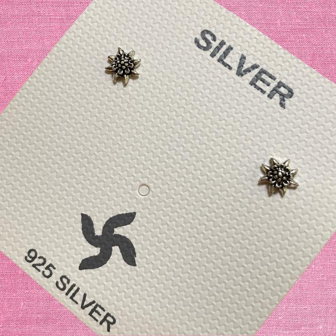 925 Oxidised Silver Flower Stud Earrings – Unisex Vintage Statement