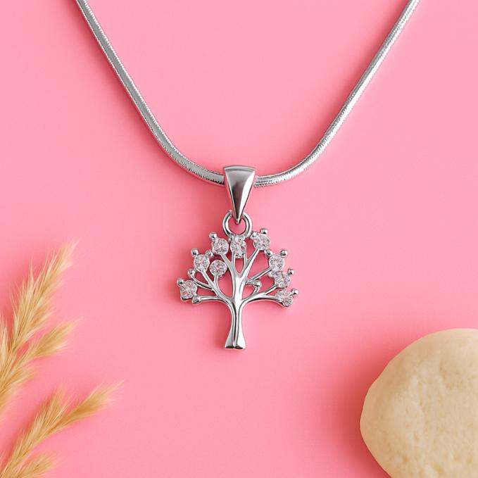 Elegant 925 Silver Tree Of Life Pendant With Chain