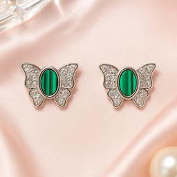 925 Silver Butterfly Stud Earrings With Green Stone – Elegant & Petite thumbnail 1
