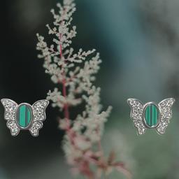 925 Silver Butterfly Stud Earrings With Green Stone – Elegant & Petite thumbnail 2