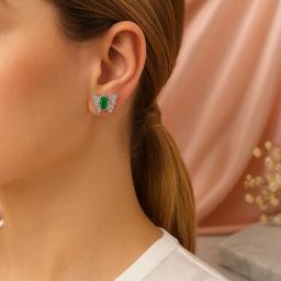 925 Silver Butterfly Stud Earrings With Green Stone – Elegant & Petite thumbnail 3