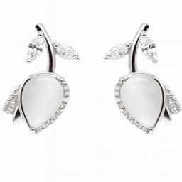925 Silver Leaf Drop Earrings With Off White Pearl Stone thumbnail 2