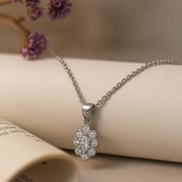 Elegant Silver Necklace And Earring Set With Sparkling Floral Design thumbnail 2