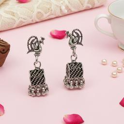 Oxidised Silver Peacock Motif Tribal Earrings thumbnail 1