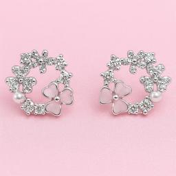 925 Silver Floral Wreath Earrings With Pink Enamel & Pearl thumbnail 3