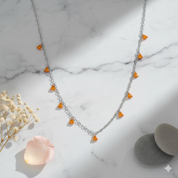 925 Silver Necklace With Orange Triangle Drops — 925 silver, image 1