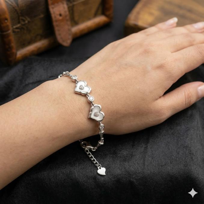 925 Silver Double Heart Adjustable Bracelet